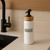 Galheteiro Vinagre Doha Vidro e Tampa de Bambu Branco 220ml - Ela Decora